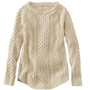 Women's L.L.Bean Signature Cotton Fisherman Tunic Sweater, Beige, Sz Small, $129